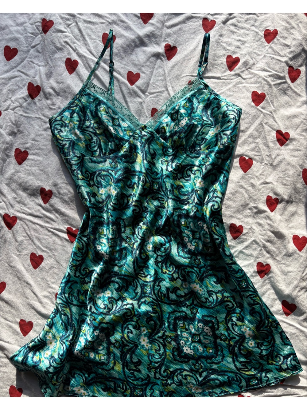 90s Liz Claiborne Jewel Tone Paisley Satin Slip Dress L